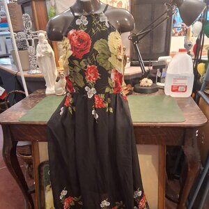 Women's XL Halter Neck Black Floral Maxi Dress NWOT! GORGEOUS! SEXY!